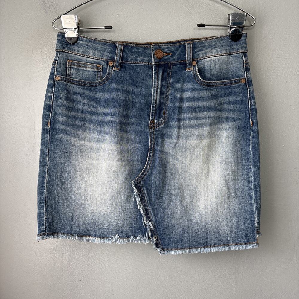 Indigo Rein Mini Denim Skirt Juniors Size 7 Blue Short Stretch 2000s Distressed